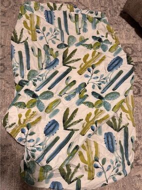 Botanical Cactus Print Crib Sheet - White, Green & Blue